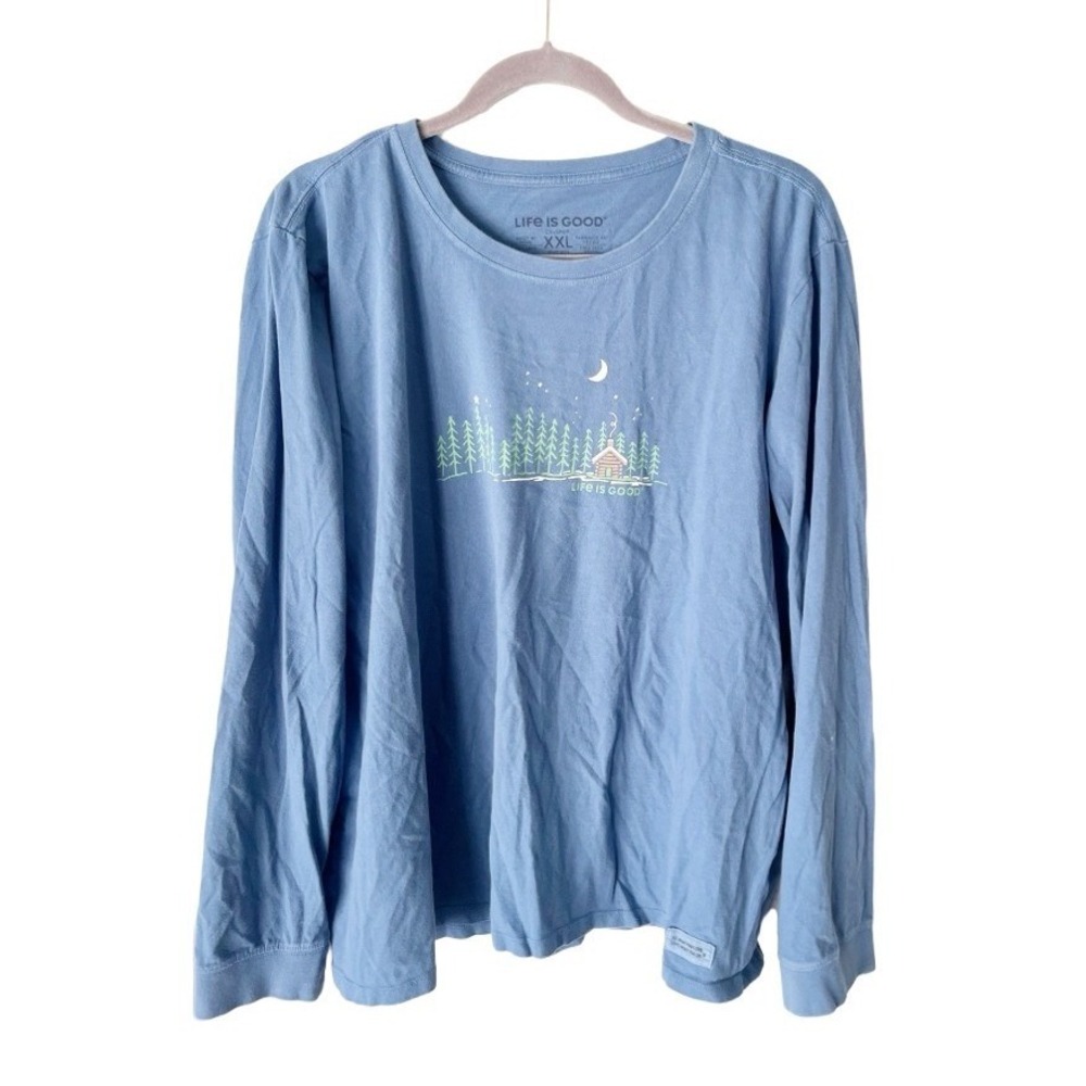 Life Is Good Long Sleeve Crusher Tee Blue Cabin Night Sky Size XXL